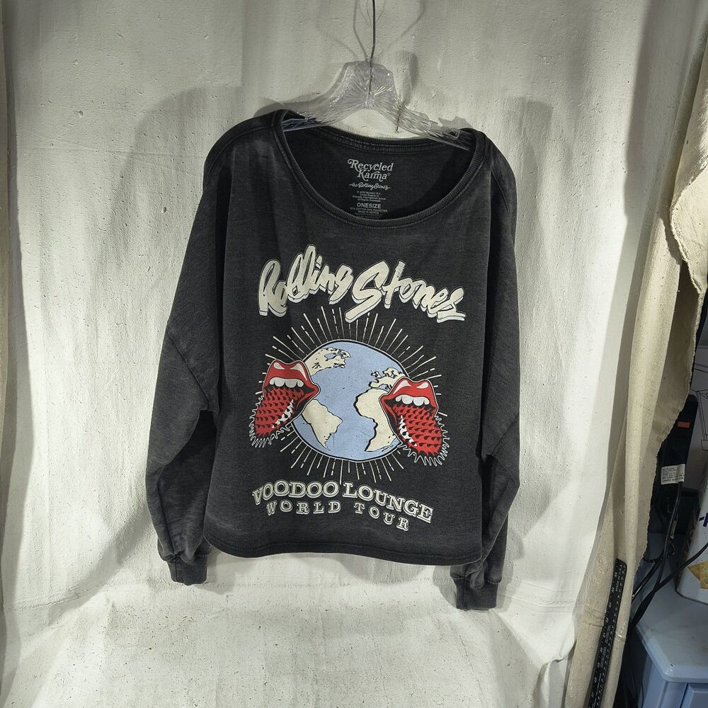 Rolling Stones One Size Unisex Dark Grey Long Sleeve Sweatshirt By Recycled...